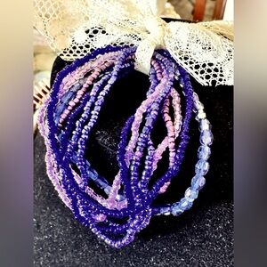 Glass Beads 8 strands elastic bracelet Gorgeous shades blues & purples Fits 6-8”